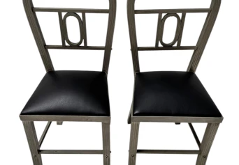 Two French Art Deco Side Chairs with Black Leather Seats, 1930s